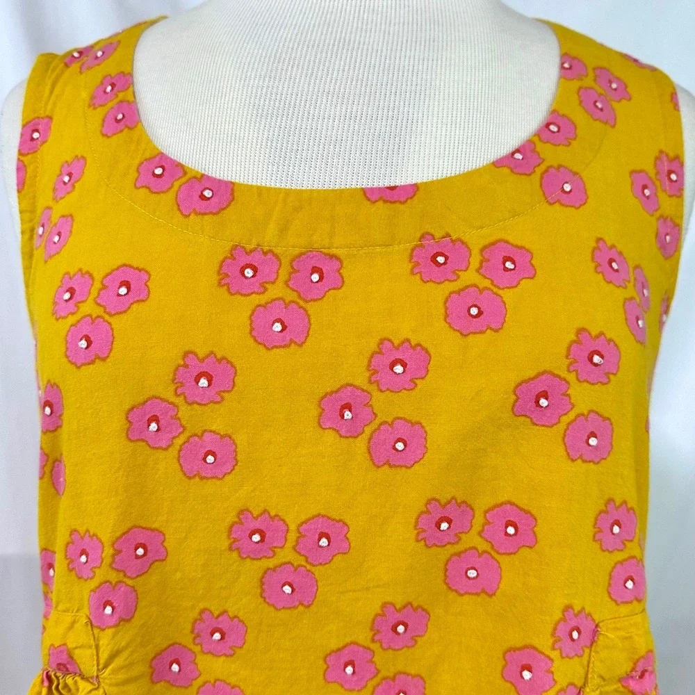 MATA TRADERS Yellow Pink Floral 100% Cotton Pinafore Jumper Shift Dress M Boho